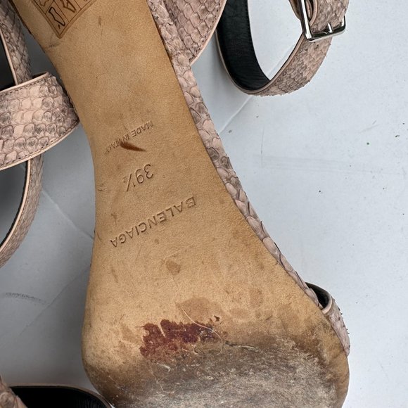 Balenciaga Snakeskin Sandals Sz 39.5 Brown Ankle Strap High Stiletto Heels - Picture 9 of 9